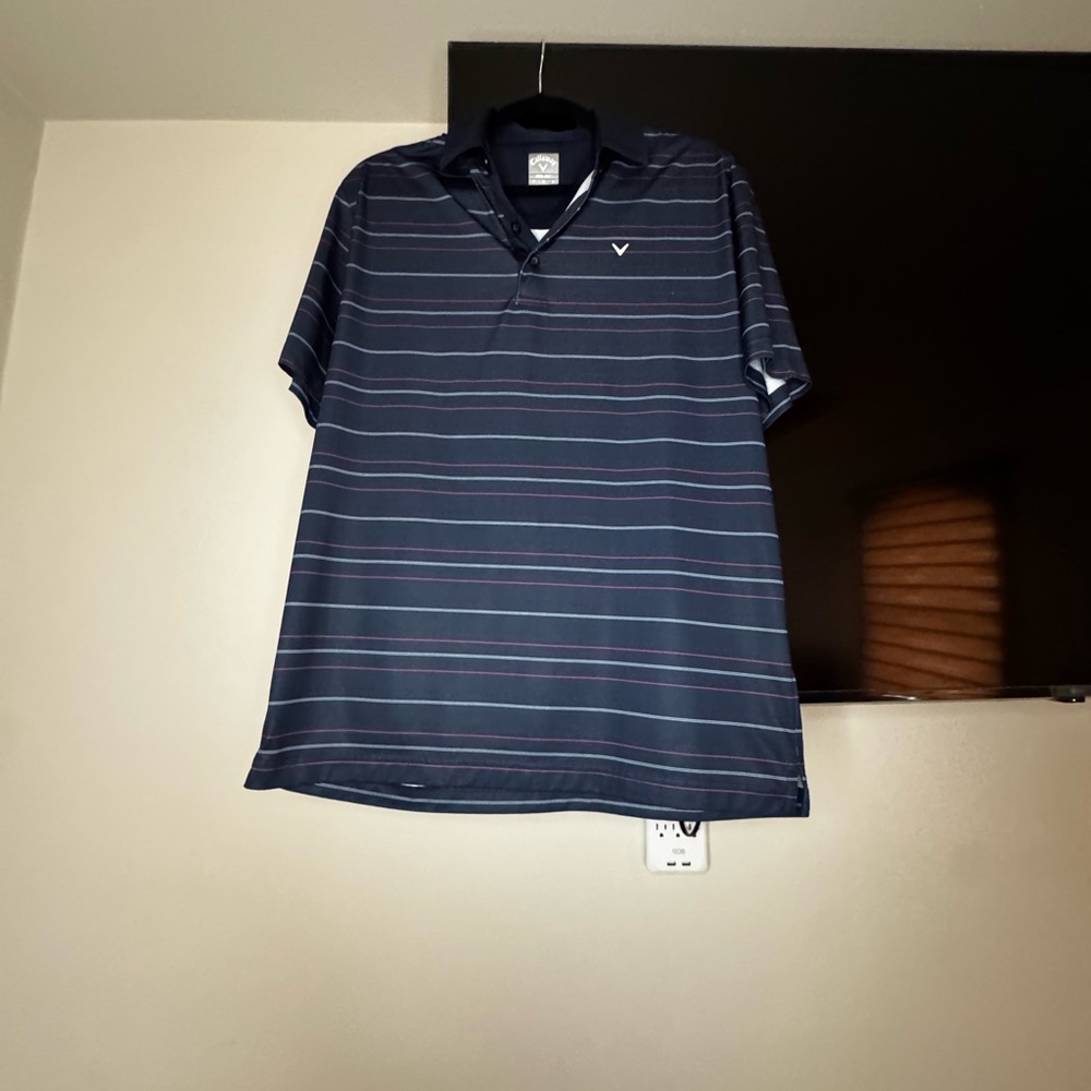 Callaway Men's Striped Golf Polo Shirt in Navy Blue